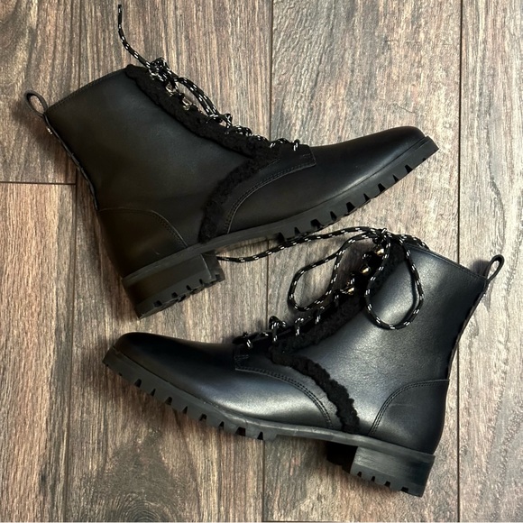 Kate Spade Raquelle Fur Trim Combat Boots size 7 NWOT - Picture 1 of 14